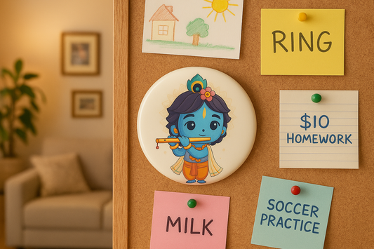 Cute Krishna Cartoon Badge | Glossy Round Fridge Magnet